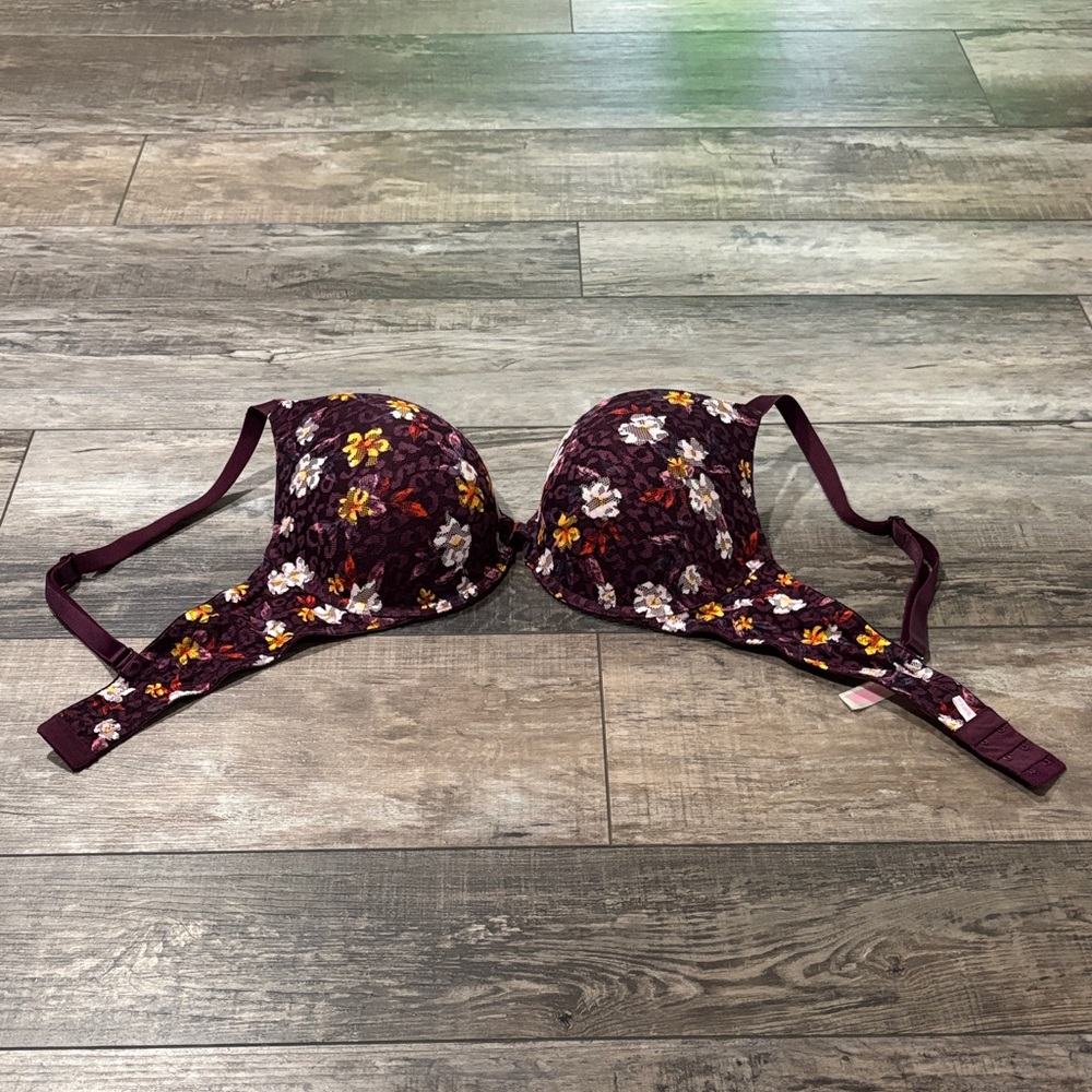 PINK Victoria's Secret Burgundy Floral Bra